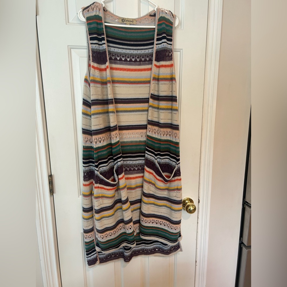 Democracy multi color striped long lightweight Sleeveless Knit Cardigan/Vest